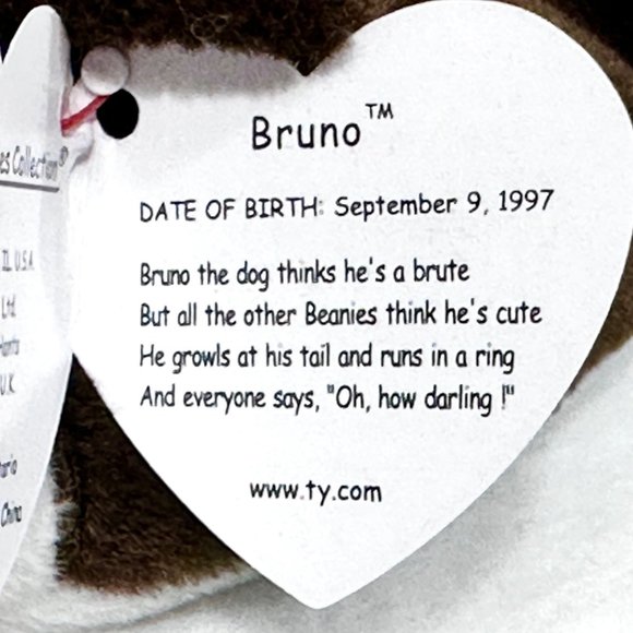 Ty Bruno Beanie Baby Vintage 1997 - Retired - All Tags/Heart Protector - Picture 10 of 12